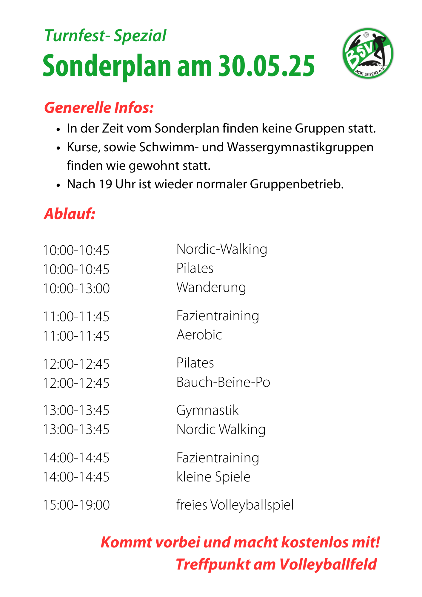 Sonderplan am 30. Mai – Turnfest Spezial