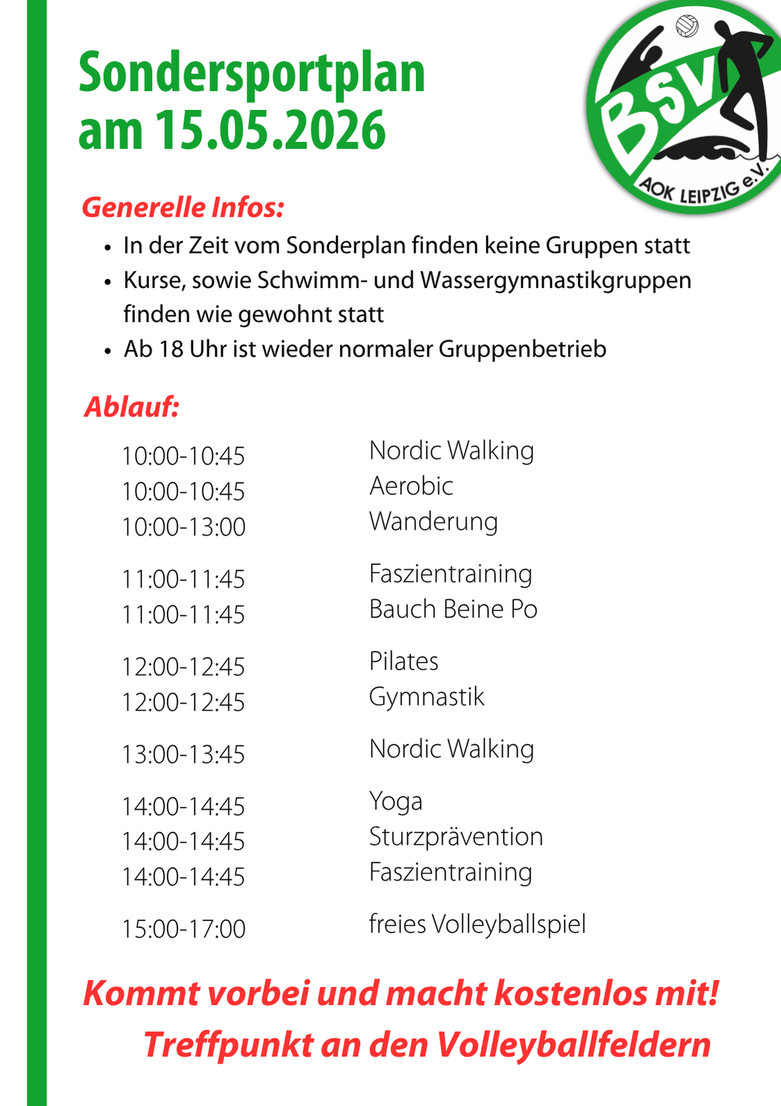 Sondersportplan am 15.05.2026