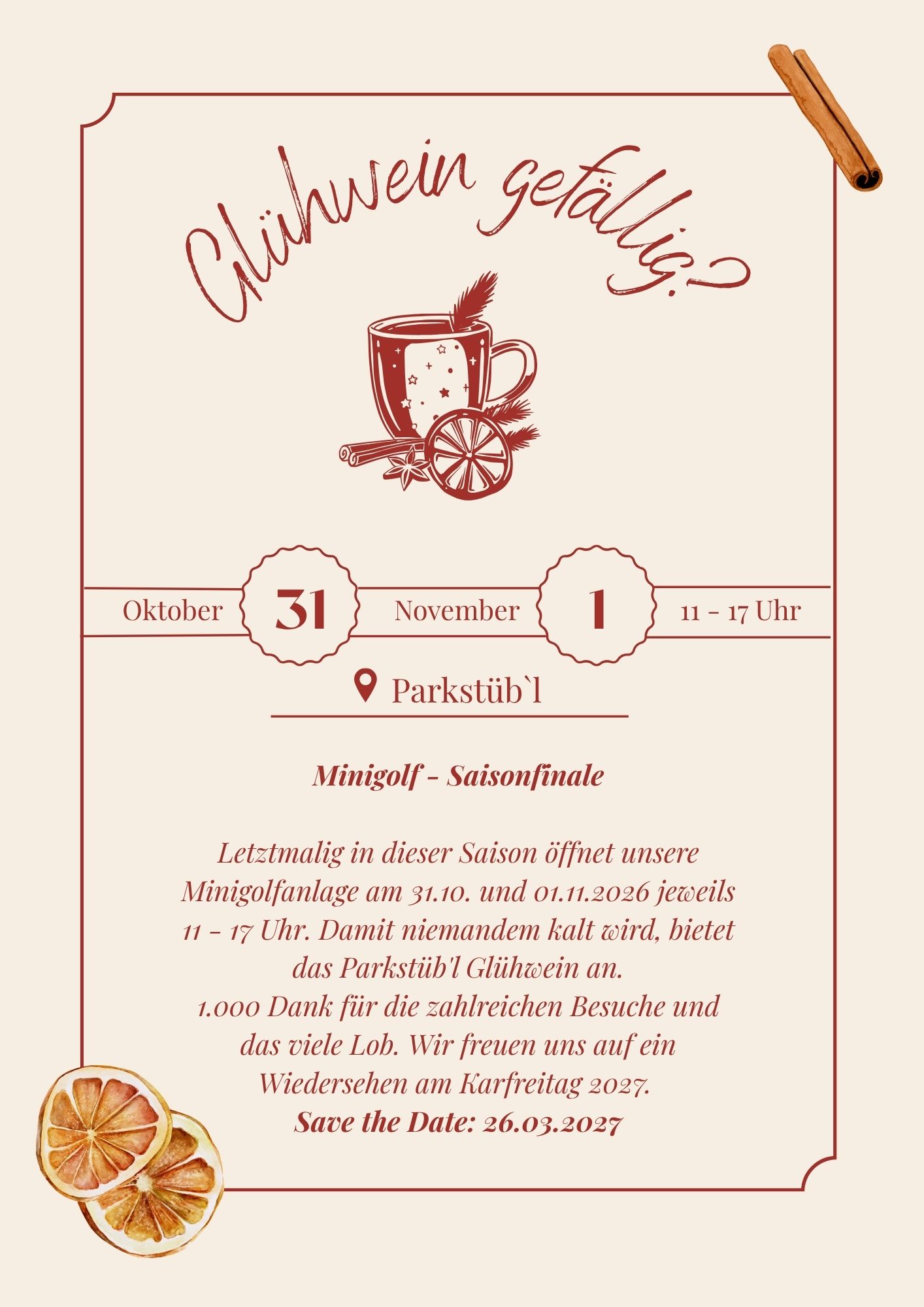 Glühwein zum Minigolf Saisonfinale!